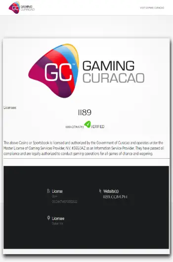 II89 Licensed by Gaming Curaçao